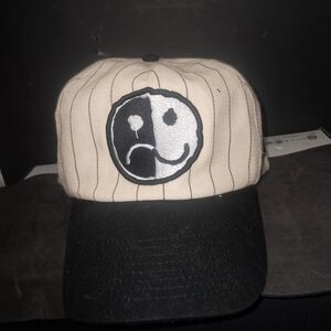Black and Cream Baseball Cap with Smiley Patch